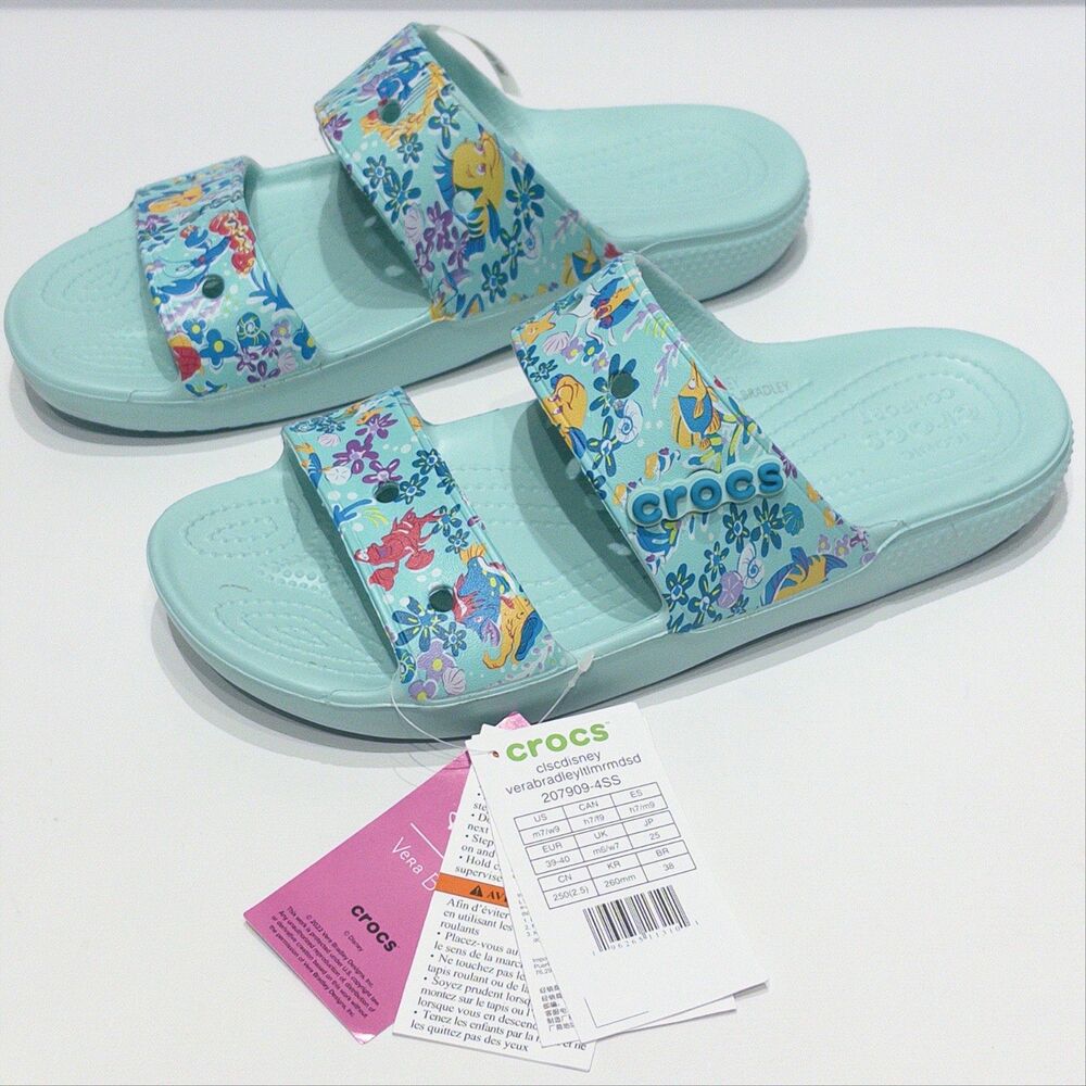 NWOB Crocs Disney Vera Bradley Little Mermaid Light Blue 2 Strap Sandals Women 9